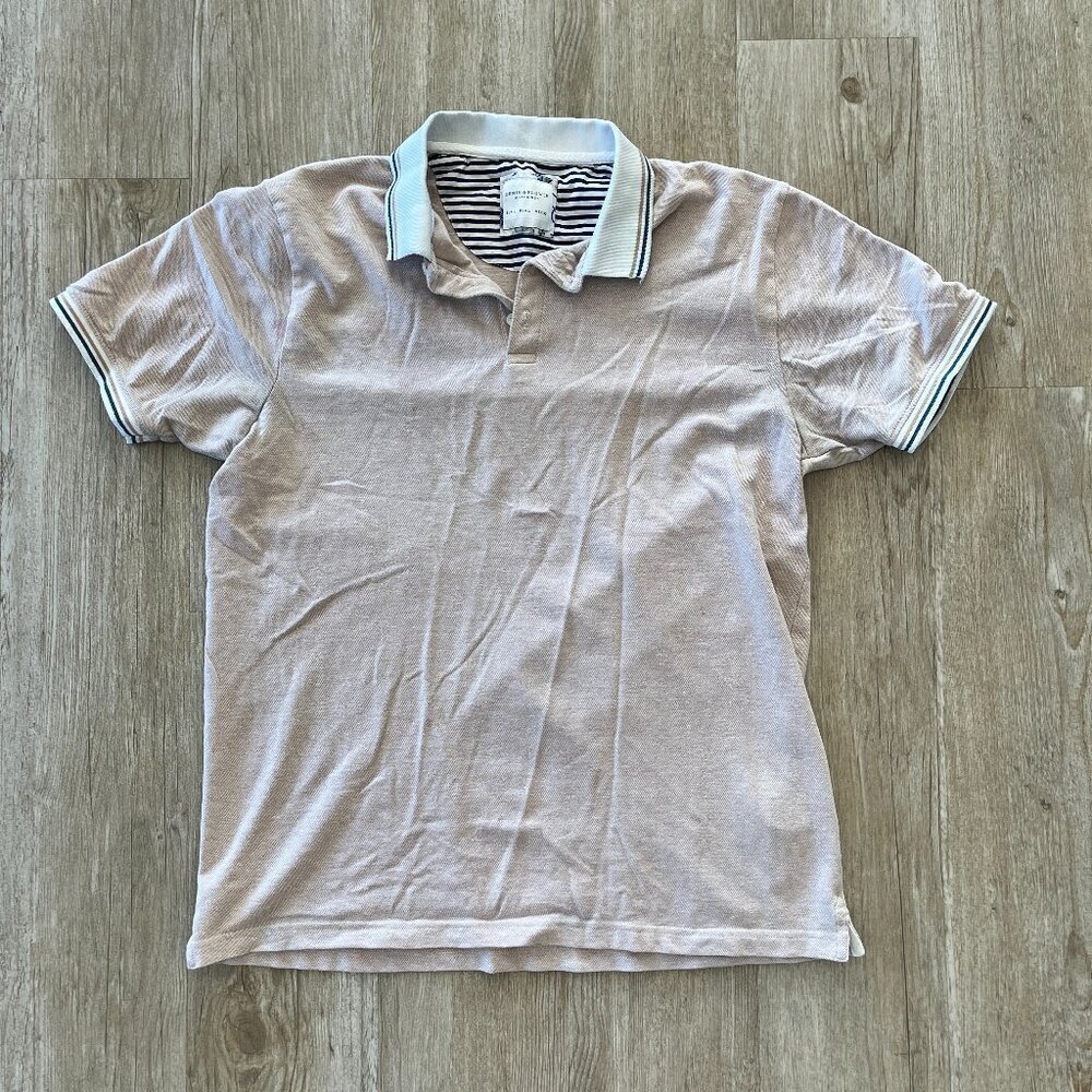 Mens Denim & Flower Beige Short Sleeve Polo - L